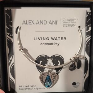 Alex and Ani Silver Bracelet with Teardrop Blue Charm